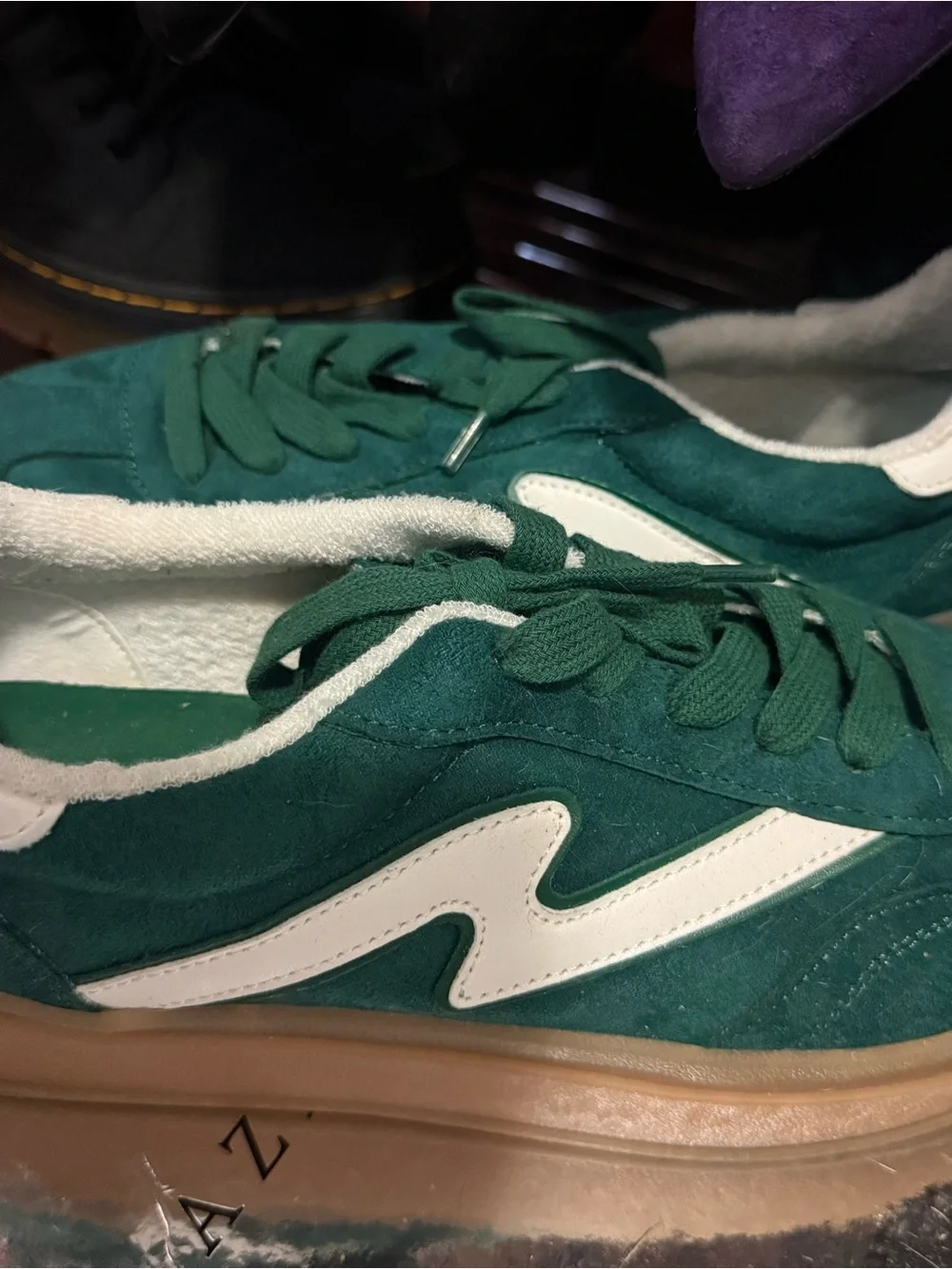 Madden Girl Green Suede Sneakers with White Accent 10